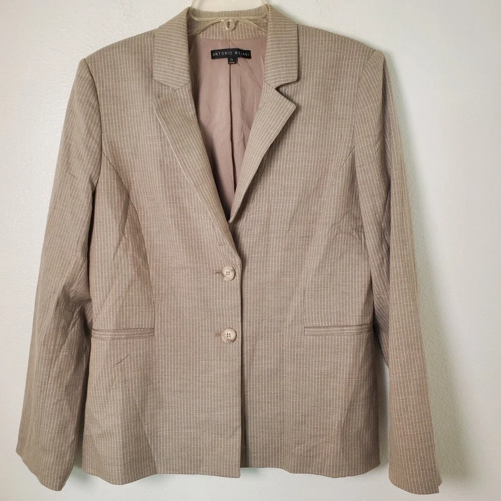 Antonio Melani Tan Pinstripe Blazer Women's‎ Career Suit Jacket
